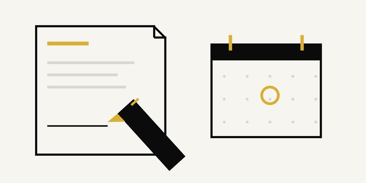Illustration of a blank PAD notice, pen and calendar with an upcoming day marked, representing cancellation before another withdrawal.