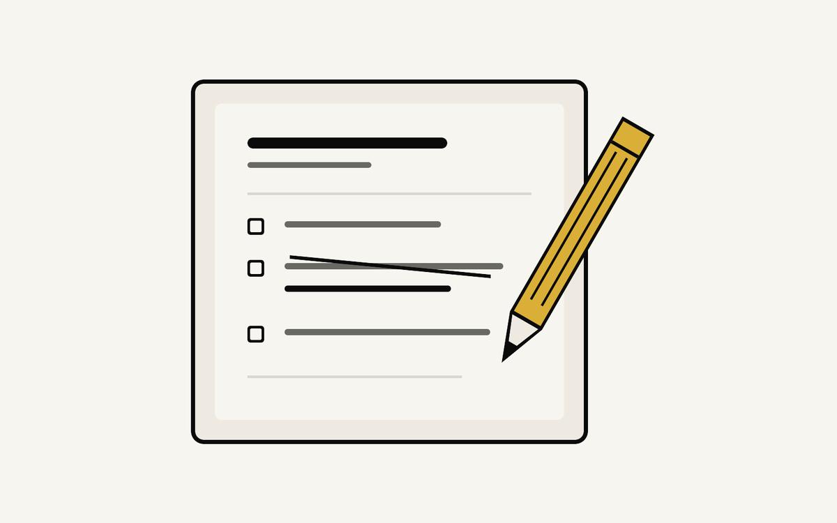 Illustration of a pencil beside a marked answer on an EI report document