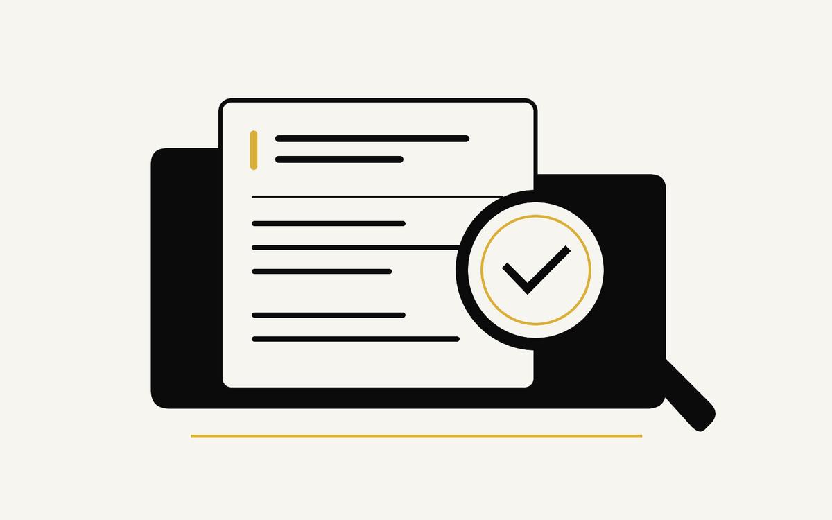 Illustration of an employment record beside a magnifying glass